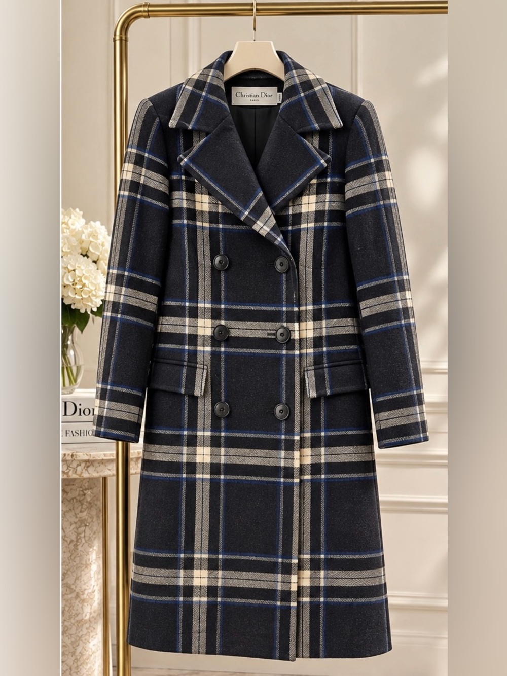 Christian Dior Paris Plaid Wool Cashmere Coat FR36 US4 Made in France